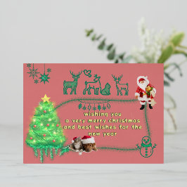 Grillige Kerstman met Cute Dier en Kitsch Boom Folie Feestdagenkaart