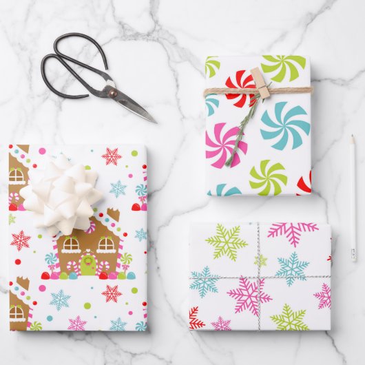 Grillige Kerstpatronen Inpakpapier Vel (Voorkant)