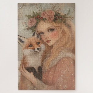 grillige kerstscène meisje en vos legpuzzel