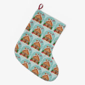 Grillige kerstscène met een gemberkoekhuisje grote kerstsok (Voorkant (Hangend))