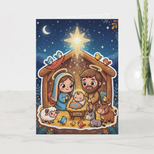 Grillige Kerststal Maria Jozef Baby Jezus Kaart