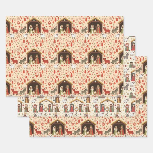 Grillige Kerststal Scènes Inpakpapier Vel (Set)