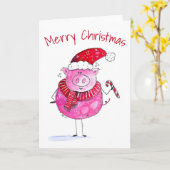 Grillige Kerstvarken Kaart (Gele Bloem)