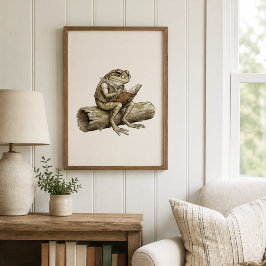 Grillige Kikker Schrijft op Boomstam Vintage Poste Poster