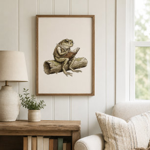 Grillige Kikker Schrijft op Boomstam Vintage Poste Poster