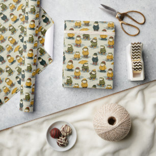 Grillige Kikkers in Regenjassen Patroon Cadeaupapier