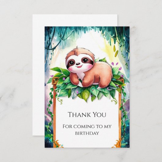Grillige Kinder Sloth Verjaardag Bedankkaart (Voorkant / Achterkant)