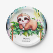 Grillige Kinder Sloth Verjaardag Papieren Bordje (Voorkant)