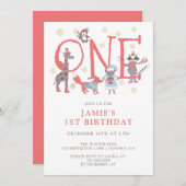 grillige Kind's Winter 1e Verjaardagsuitnodiging Kaart (Voorkant / Achterkant)