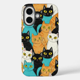 Grillige Kleurpotlood Kat Menigte iPhone 16 Hoesje