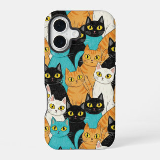 Grillige Kleurpotlood Kat Menigte iPhone 16 Hoesje
