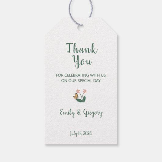 grillige kleurrijke bloemen bruiloft dank u cadeaulabel (Achterkant)
