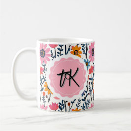  grillige kleurrijke bloemen monogrammed koffiemok