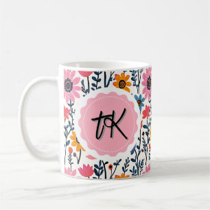  grillige kleurrijke bloemen monogrammed koffiemok