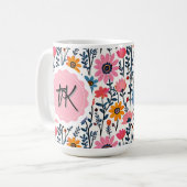 grillige kleurrijke bloemen monogrammed koffiemok (Voorkant links)