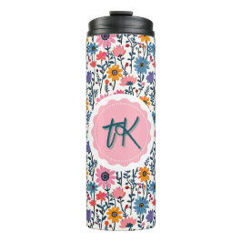  grillige kleurrijke bloemen monogrammed thermosbeker