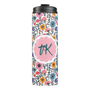  grillige kleurrijke bloemen monogrammed thermosbeker