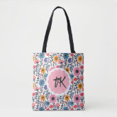  grillige kleurrijke bloemen monogrammed tote bag (Voorkant)