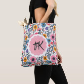 grillige kleurrijke bloemen monogrammed tote bag (Dichtbij)