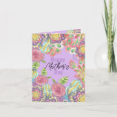 Grillige Kleurrijke Bloemen op Paarse Moederdag Kaart (Voorkant)
