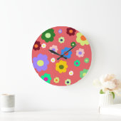 grillige kleurrijke bloemenretro, vrolijk, preppy grote klok (Huis)