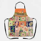 grillige kleurrijke collage konijn schort (Voorkant)
