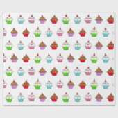 Grillige Kleurrijke Cupcake Cadeaupapier (Vlak)