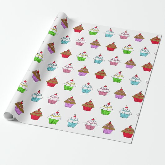 Grillige Kleurrijke Cupcake Cadeaupapier (Uitgerold)