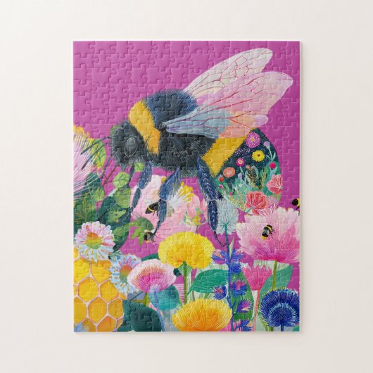 Grillige Kleurrijke Honingbij Wilde Bloem Legpuzzel (Verticaal)