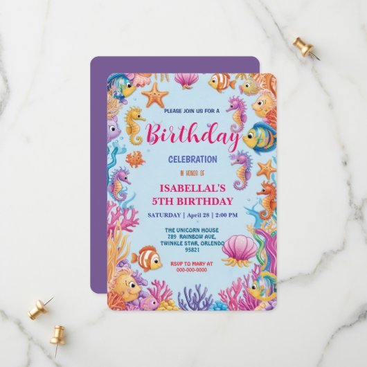 grillige kleurrijke Jellyfish zeepaardverjaardag Save The Date (Voorkant / Achterkant in situ)