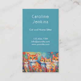 Grillige kleurrijke katten illustratie Blauwe QR-c Visitekaartje