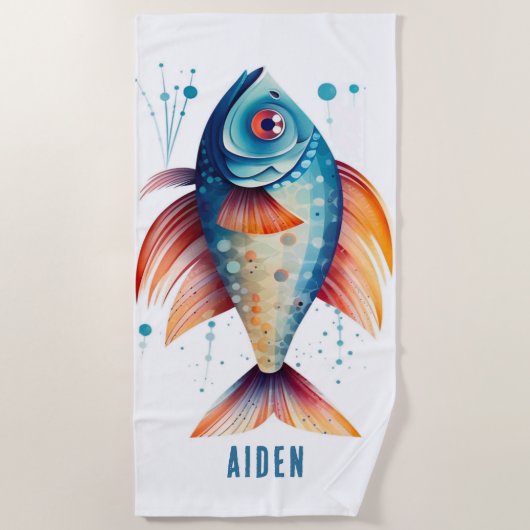 GRILLIGE, KLEURRIJKE VIS GEPERSONALISEERD STRANDLAKEN (Voorkant)