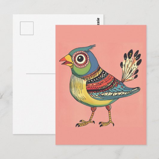 grillige kleurrijke vogel briefkaart (Voorkant / Achterkant)