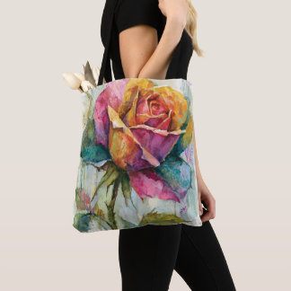 Grillige Kleurrijke Waterverf Roos Tote Bag