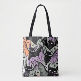 Grillige Kleurrijke Zwarte Vleermuizen Patroon Hal Tote Bag