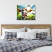 grillige Koe die over het hek kijkt Canvas Afdruk (Insitu (Slaapkamer))