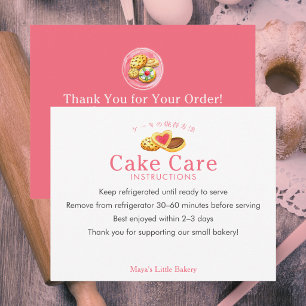 Grillige koekjes Roze cake Verzorgingsinstructies Bedankkaart