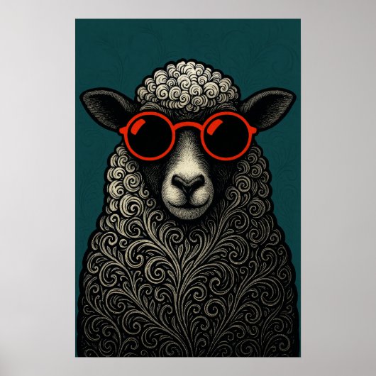 Grillige Koele Krullige Schaap Poster (Voorkant)