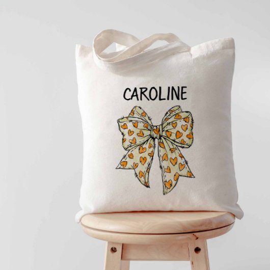 Grillige Kokette Oranje Gele Hart Strik Tote Bag