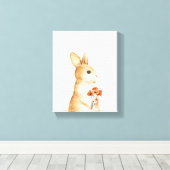 Grillige Konijn Bloemrijke Bos Nursery Decor Canvas Afdruk (Insitu (Houten vloer))