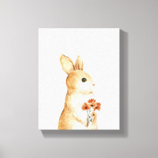 Grillige Konijn Bloemrijke Bos Nursery Decor Canvas Afdruk (Voorkant)