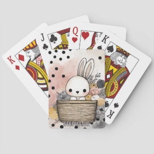 Grillige Konijn Bloemrijke Waterverf Kunst Pokerkaarten