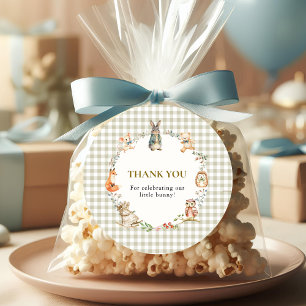 Grillige Konijn Gingham Bedankt Baby Shower  Ronde Sticker