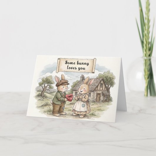 Grillige Konijn Liefjes Vouw Kerstkaart Feestdagen Kaart (Voorkant)
