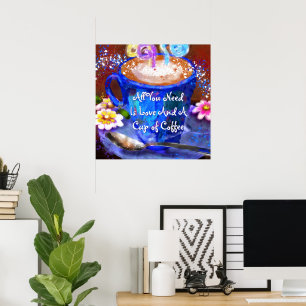 Grillige Kopje Koffie Bloemige Gepersonaliseerde Poster