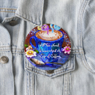 Grillige Kopje Koffie Bloemige Gepersonaliseerde Ronde Button 4,0 Cm