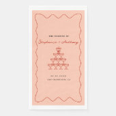 Grillige Koraal en Kersenrode Champagne Bruiloft Servet (Voorkant)