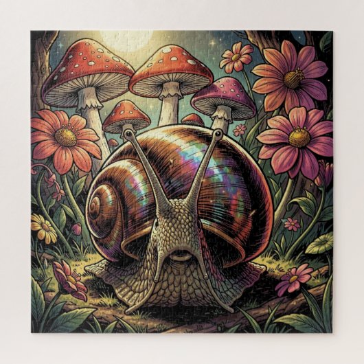 Grillige Kosmische Slak & Paddenstoelentuin Legpuzzel (Verticaal)
