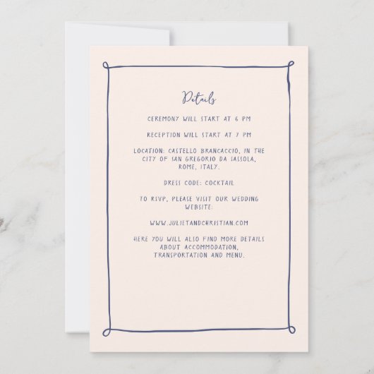 grillige krabbel doedel hand getekende bruiloft kaart (Achterkant)