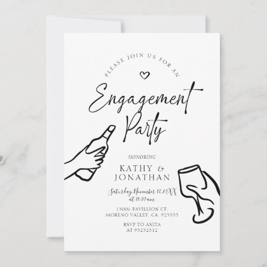 grillige krabbel hand getrokken verlovingsfeest kaart (Voorkant)